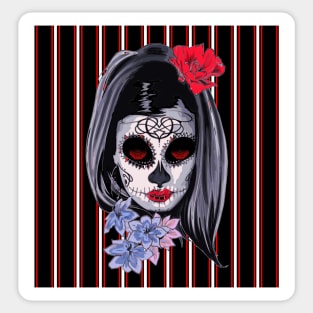 Red White and Black Striped Graphic & makeup mask,floral,flower skull Sticker